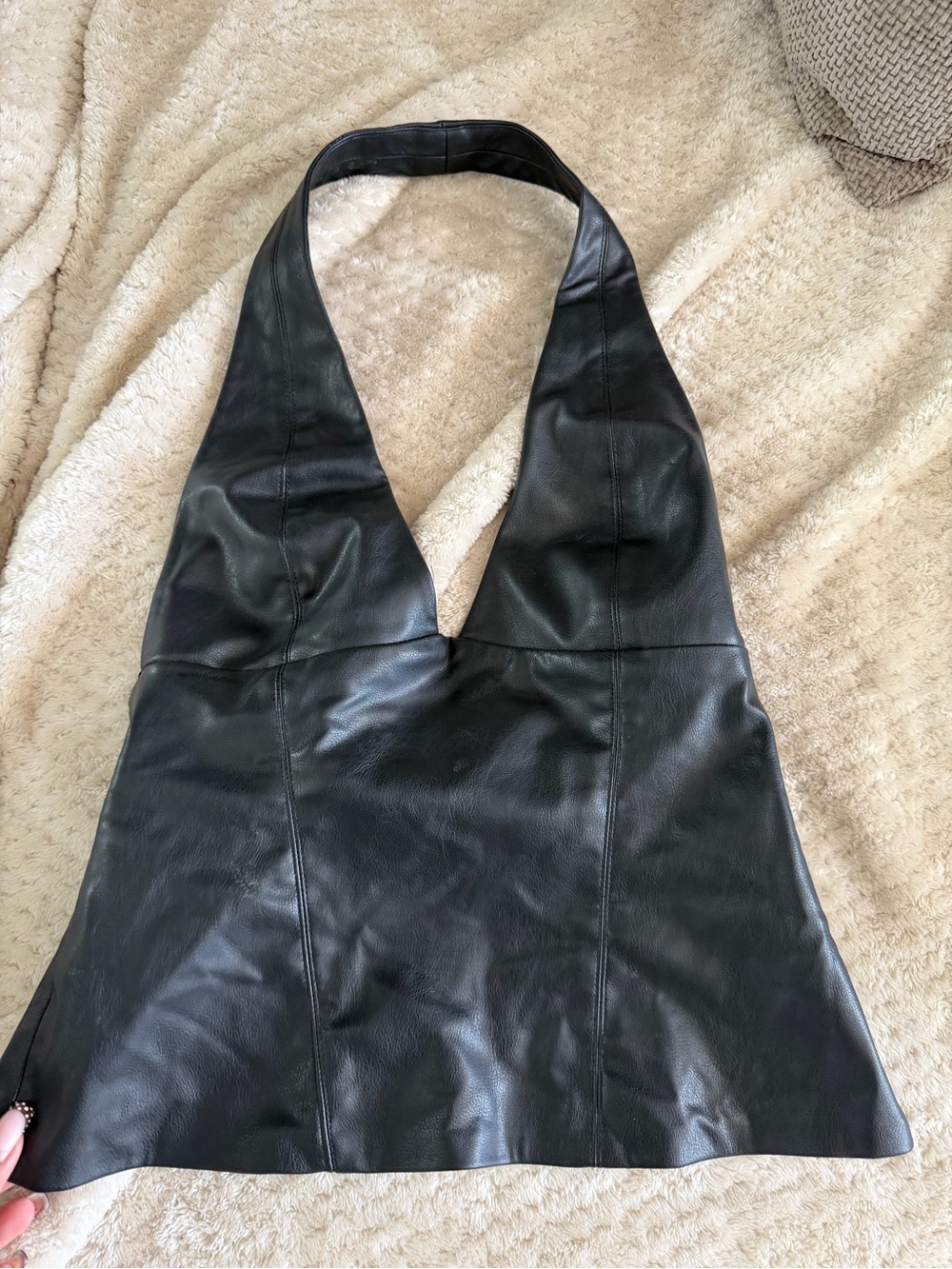 Zara Black Faux Leather Halter Top